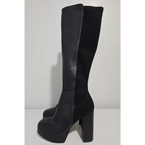 Stuart Weitzman Leather Knee High Boot Womens 9 Black Square Toe Party Platform